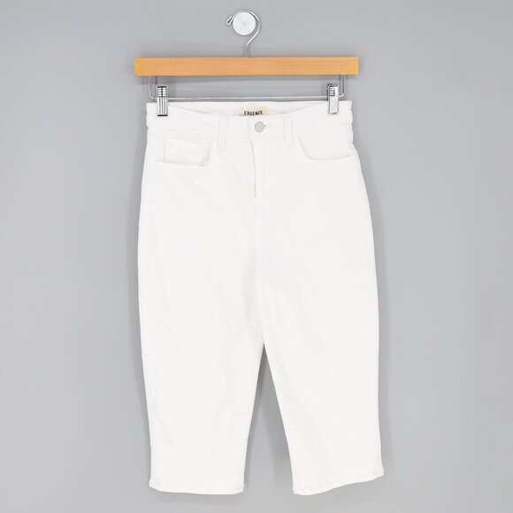 L'AGENCE Pants - L'AGENCE White Stretch Denim Bermuda Short Size 25